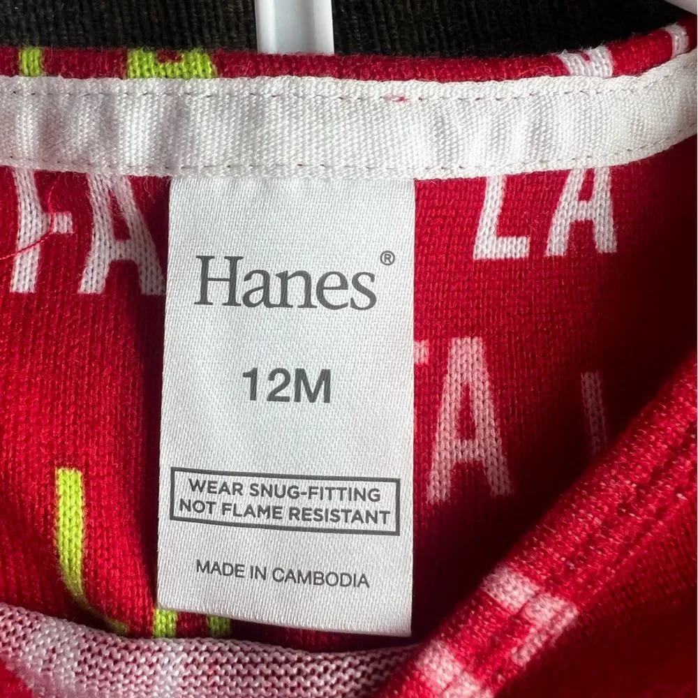 Hanes Infant Tight Fit 2 piece FaLaLa Christmas Pajama Set Size 12 mo  Red  NWT